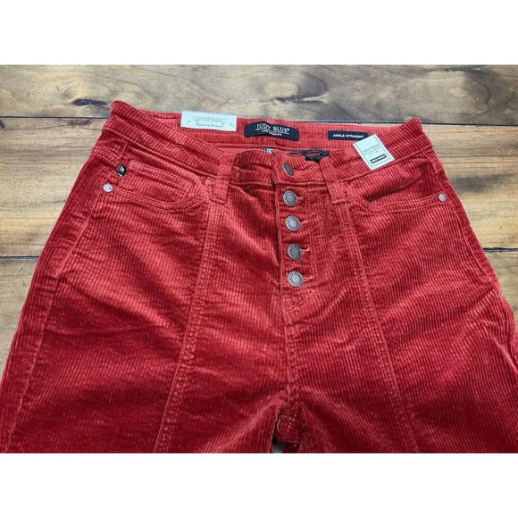 Judy Blue High Rise Button Fly Red Rust Corduroy Ankle Straight Pants Size 9/29 - Picture 3 of 13